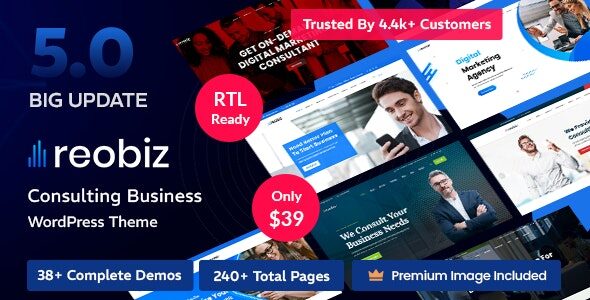 Reobiz Nulled comes with high-quality 13 Prebuild Home Pages(07 Multi 06 Onepage) and many built-in awesome inner pages such as service pages, projects pages, team pages, testimonials pages, multiple blog layouts etc.