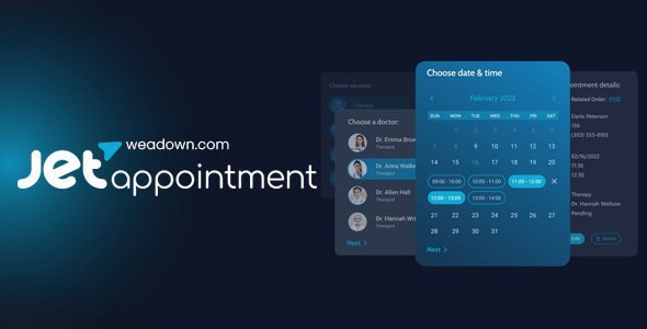 JetAppointment manage services, appointments, and events on an hourly basis. Set days off, consider buffer time and more. All Woo payment systems are available.