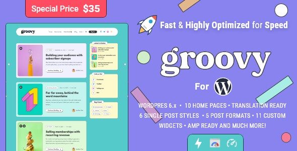 Groovy is an unique & super modern Blog created by EstudioPatagon following all the latest trends. Highly focused in Speed and Vivid Colors, the template fits perfectly any kind of blog specially personal, travel, technology, comics/anime or biography blogs.